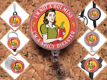 Spicy Mess Badge Reel Id Holder, Badge Pin, Magnet, Lanyard, Stethoscope Tag 8188
