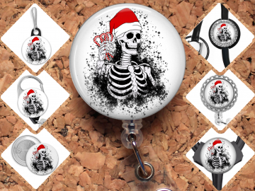 Christmas Skeleton  Badge Reel Id Holder, Badge Pin, Magnet, Lanyard, Stethoscope Tag 8192