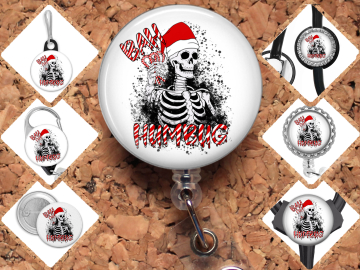 Christmas Bah Humbug Skeleton  Badge Reel Id Holder, Badge Pin, Magnet, Lanyard, Stethoscope Tag 8195