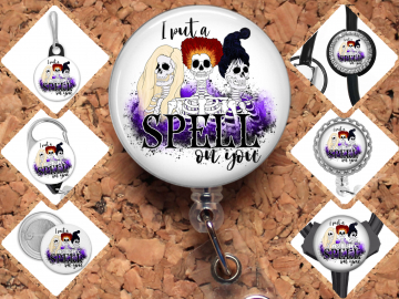 Halloween Skeleton Witches Badge Reel Id Holder, Badge Pin, Magnet, Lanyard, Stethoscope Tag 8196