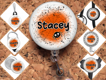 Halloween Spider Custom Name  Badge Reel Id Holder, Badge Pin, Magnet, Lanyard, Stethoscope Tag 8197