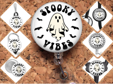 Spooky Vibes Badge Reel Id Holder, Badge Pin, Magnet, Lanyard, Stethoscope Tag