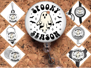 Spooky Season Badge Reel Id Holder, Badge Pin, Magnet, Lanyard, Stethoscope Tag 8207
