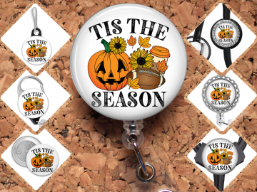 Fall Pumpkin and Football Badge Reel Id Holder, Badge Pin, Magnet, Lanyard, Stethoscope Tag 8213