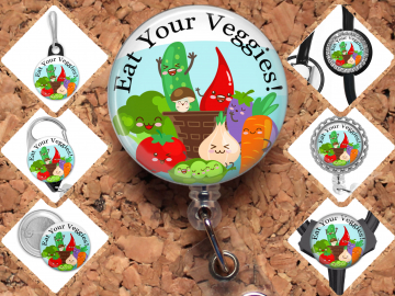 Eat Your Veggies Badge Reel Id Holder, Badge Pin, Magnet, Lanyard, Stethoscope Tag 8214