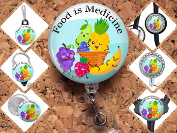 Food is Medicine Badge Reel Id Holder, Badge Pin, Magnet, Lanyard, Stethoscope Tag 8215