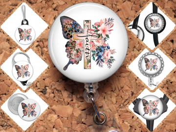 Faith Butterfly Badge Reel Id Holder, Badge Pin, Magnet, Lanyard, Stethoscope Tag 8216