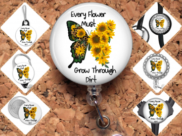Butterfly & Sunflowers Badge Reel Id Holder, Badge Pin, Magnet, Lanyard, Stethoscope Tag 8219