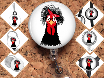 Crazy Chicken Lady Badge Reel Id Holder, Badge Pin, Magnet, Lanyard, Stethoscope Tag 8221