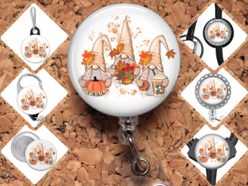 Fall Gnome Trip Badge Reel Id Holder, Badge Pin, Magnet, Lanyard, Stethoscope Tag 8225