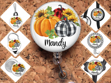 Pumpkin Badge Reel Id Holder, Badge Pin, Magnet, Lanyard, Stethoscope Tag 8227
