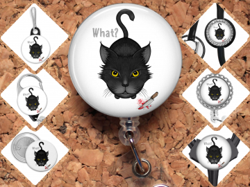 Scary Cat Badge Reel Id Holder, Badge Pin, Magnet, Lanyard, Stethoscope Tag 8232