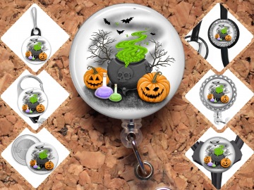 Halloween Cauldron Badge Reel Id Holder, Badge Pin, Magnet, Lanyard, Stethoscope Tag 8233