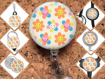 Retro Smiles Badge Reel Id Holder, Badge Pin, Magnet, Lanyard, Stethoscope Tag 8235