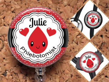 Blood Drop Badge Reel, Phlebotomist Personalized Retractable ID Holder, Lanyard, Badge Pull, Card Holder, Carabiner, Stethoscope Tag, Mylar