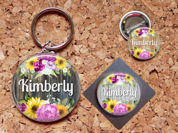 Flower Magnet, Custom Name Key Chain, Flower Pin, Refrigerator Magnet, Key Ring, Brooch Pin, Fridge Magnet, Key Holder, Stocking Stuffer