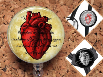 Cardiac Nurse Badge Reel ID Holder, Cardiologist Lanyard, Carabiner, Stethoscope Tag, Yoke Tag, Heart Doctor, Heart Organ Mylar