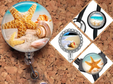 Summer Starfish Badge Reel ID Holder, Lanyard, Carabiner, Stethoscope Tag, Yoke Tag - Fits all stethoscopes including Littman, Mylar