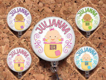 Badge Reel ID Holder Cute Baby Personalized Lanyard Carabiner Baby Badge Reel NICU MBU Maternity Ward Mother Baby Unit Pediatrics Mylar