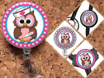 Owl Badge Reel Id Holder, Lanyard, Carabiner, Stethoscope Tag, Yoke Tag - fits all stethoscopes including Littmann, Gifts for Nurses, Mylar