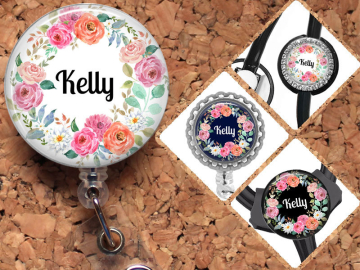 Flower Badge Reel, Yoke Stethoscope Tag - fits Littmann, Carabiner, Steth Tag, Personalized Retractable ID Holder, Lanyard, Mylar, OFlowers3