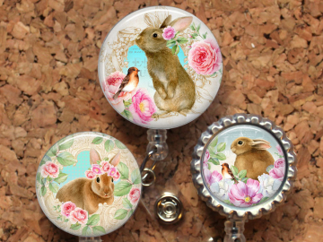 Bunny Rabbit Badge Reel, Retractable ID Holder, Spring Lanyard, Badge Pull, Card Holder, Carabiner, Stethoscope Tag, The Badge Patch, Mylar