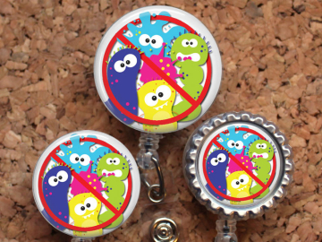 Badge Reel, NO GERMS, Lanyard, Germ Retractable Name Holder, Nurse Gift, Doctor Gift, Microbiologist, Badge Pull, Stethoscope Tag, Mylar