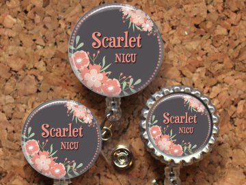 Flowers Badge Reel, Personalized Retractable ID Holder, Lanyard, Badge Pull, Card Holder, Carabiner, Stethoscope Tag, Mylar