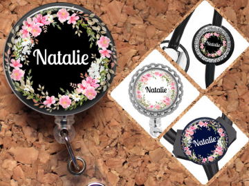 Personalized Flower Badge Reel, Retractable ID Holder, Lanyard, Stethoscope Tag, Yoke Tag - fits Littmann, Carabiner, Mylar, OFlowers4