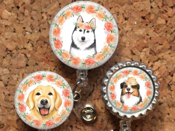 Dog Badge Reel, Retractable ID Holder, Lanyard, Husky, Labrador, Shetland, Card Holder, Carabiner, Stethoscope Tag, The Badge Patch, Mylar