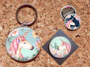 Unicorn Key Chain, Unicorn Magnet, Unicorn Pin, Refrigerator Magnet, Key Ring, Brooch Pin, Fridge Magnet, Key Holder, Choice of Image