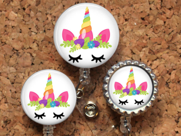 Unicorn Badge Reel, Summer Lanyard, Retractable ID Name Holder, Nurse Gift, Doctor Gift, Badge Pull, Pediatric Badge Reel, Cute Badge  Mylar