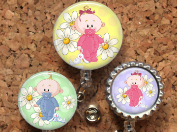 NICU Badge Reel, Retractable ID Holder, Baby Lanyard, Badge Pull, Card Holder, Carabiner, Stethoscope Tag, Maternity, MBU, Mylar