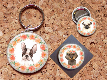 Dog Magnet, Pug Key Chain, Dachsund Pin, Refrigerator Magnet, Key Ring, Brooch Pin, Fridge Magnet, Key Holder, Greyhound, Husky, Corgi, Lab
