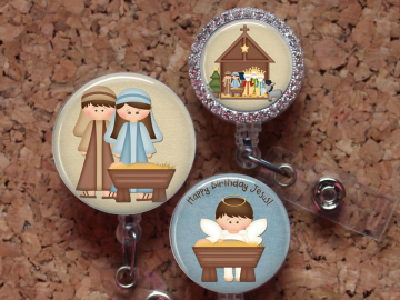 Nativity Badge Reel, Retractable ID Holder, Christmas Lanyard, Badge Pull, Card Holder, Carabiner, Stethoscope Tag, The Badge Patch, Mylar