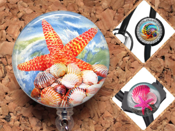 Seashore Badge Reel ID Holder, 30 Different Designs,  Lanyard, Carabiner, Stethoscope Tag, Yoke Tag - Fits all including Littman, Mylar
