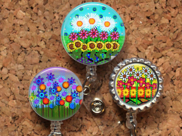 Garden Flowers Badge Reel ID Holder, 30 Different Designs,  Lanyard, Carabiner, Stethoscope Tag, Yoke Tag - Fits Littman Stethoscope, Mylar