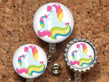 Unicorn Badge Reel, Mother and Baby Unicorn,  Lanyard, Retractable ID Name Holder, Nurse Gift, Pediatric Badge Reel, Nicu, MBU, Mylar