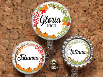 Fall Badge Reel, Personalized Retractable ID Holder, Lanyard, Badge Pull, Card Holder, Carabiner, Stethoscope Tag, The Badge Patch, Mylar