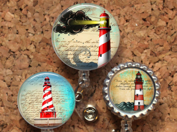 Lighthouse Badge Reel, Retractable ID Holder, Lanyard, Badge Pull, Card Holder, Carabiner, Stethoscope Tag, The Badge Patch, Mylar