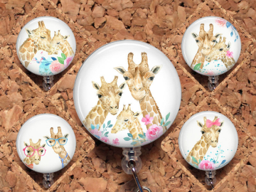 Giraffe Badge Reel ID Holder, Lanyard, Carabiner, Stethoscope Tag, Yoke Tag - Fits all stethoscopes including Littman, Mylar