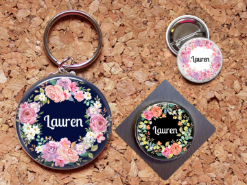 Flower Magnet, Custom Name Key Chain, Flower Pin, Refrigerator Magnet, Key Ring, Brooch Pin, Fridge Magnet, Key Holder, Stocking Stuffer