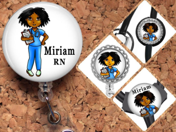 Black Nurse Badge Reel, Personalized Retractable ID Holder, African American Customized Lanyard, Carabiner, Stethoscope Tag, Mylar