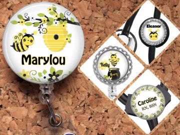 Bumble Bee Badge Reel, Personalized Retractable ID Holder,  Summer Lanyard, Badge Holder, ID Card Holder, Carabiner, Stethoscope Tag, Mylar