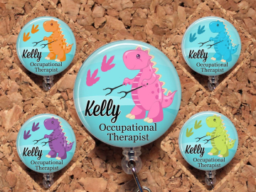 Occupational Therapist Badge Reel, OT Retractable Badge Reel, Lanyard, OT Badge Holder, Dinosaur Stethoscope ID Tag, Carabiner, Mylar