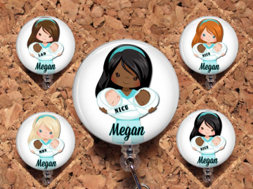 Baby Nurse Badge Reel, African American, Nicu, MBU, L&D  Retractable Badge Reel, Twins Lanyard, Stethoscope ID Tag, Carabiner, Mylar