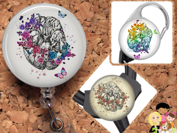Brain Badge Reel, Retractable Lanyard Badge Holder, Carabiner,  Id Holder,  Gift for Nurses, Stethoscope Tag, Anatomy Badge Reel, Mylar