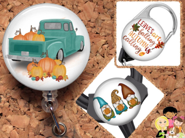 Fall Badge Reel ID Holder, Pumpkin Truck Lanyard, Carabiner, Dwarf Stethoscope Tag, Yoke Tag, Reindeer, Moose, Wreath,  Mylar