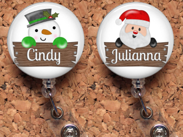 Snowman Badge Reel, Santa Retractable ID Holder, Holiday Lanyard, Christmas Carabiner, Personalized Stethoscope Tag, Badge Patch, Mylar