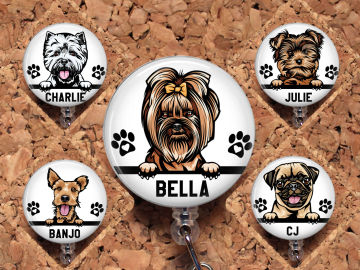 Dog Badge Reel, 100 Images to choose from, Yorki, Pit Bull, Terrier, Pug Retractable Lanyard, Steth Tag, Personalized, Mylar N1057